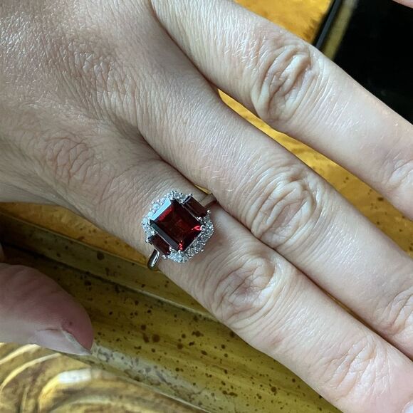 Red Labradorite Vermelho Red Garnet Sterling Silver Ring Size 8.75 - Picture 4 of 9